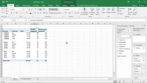Създаване на Pivot table. Помощни инструменти и настройки - области (Areas)