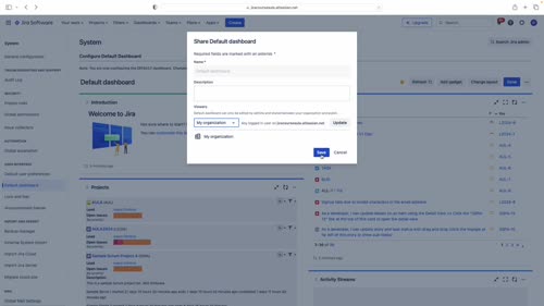 Системен (Default) Dashboard в Jira и настройка като администратор