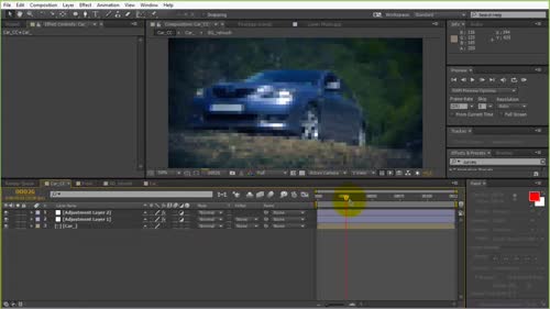 Използване на Depth of field опцията на камерата в After Effects.