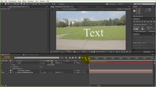 Създаване на камера и слой в пространството от "3d camera track"- a. "Ram preview".