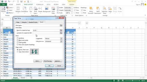 Как да настроим Excel да повтаря заглавията на колоните на всяка страница?