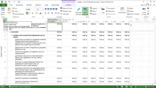 Преглед на съществуващи таблици в Gantt Chart