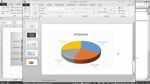 Работа с други приложения на MS Office. Експортиране (копиране) на диаграми от Excel в PowerPoint.