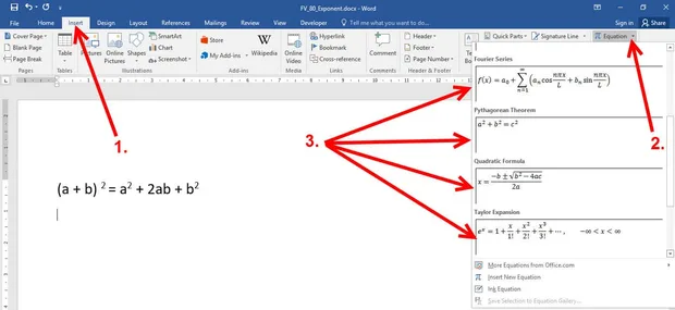 как се пише степен в Word