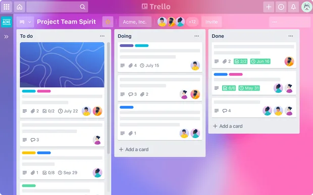 Екранна снимка на Trello платформата