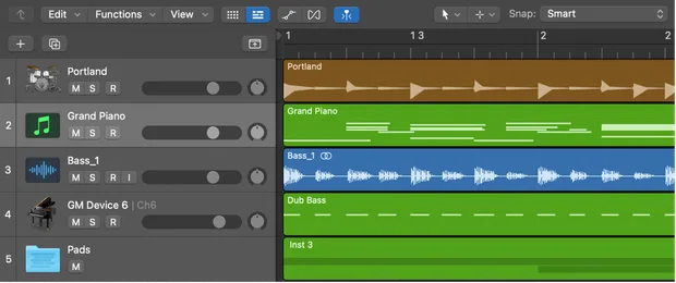 Композиране на песен с Logic Pro X - настройване на тракове