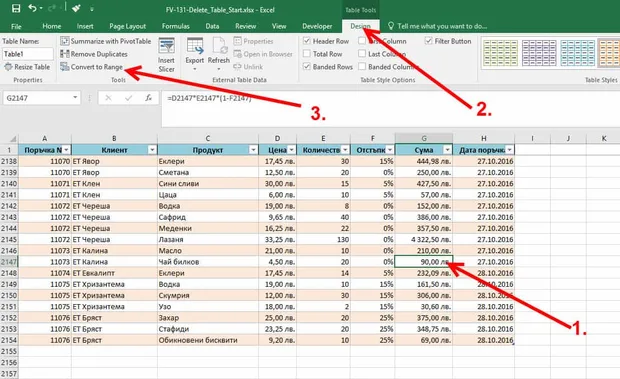 форматиране таблица excel