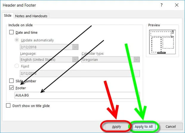 Footer в PowerPoint