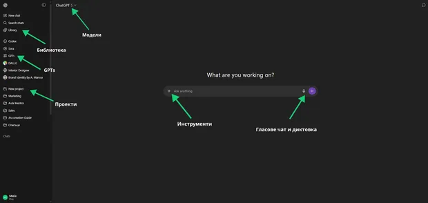 ChatGPT интерфейс
