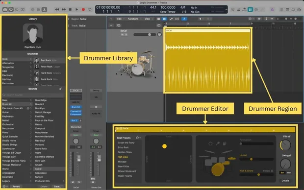 Композиране на песен с Logic Pro X - избор на барабани