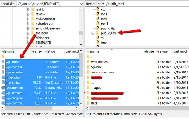 разархивиране на файла и качване в категорията public_html на FTP