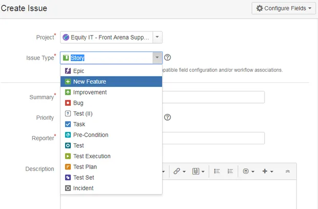 Jira issue types (типове задачи)