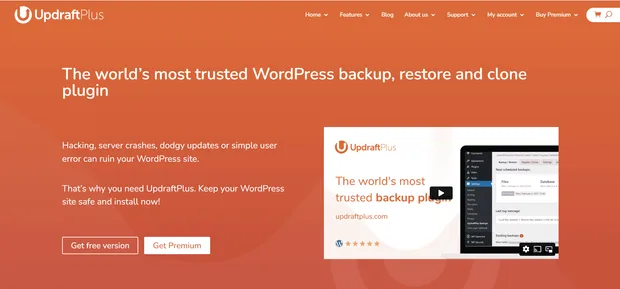 екранна снимка на началната страница на сайта на wordpress плъгина UpfraftPlus