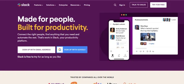 Екранна снимка на Slack платформата