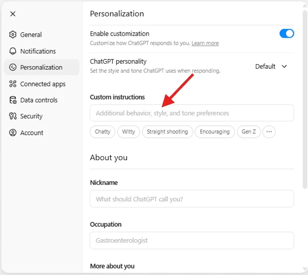 ChatGPT custom instructions