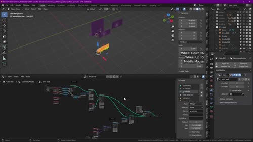 Geometry Nodes атрактор за тухлена стена и координатна мрежа