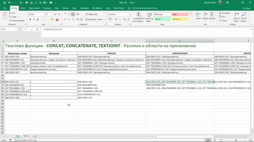 Функции CONCAT, CONCATENATE и TEXTJOIN - разлики и области на приложение
