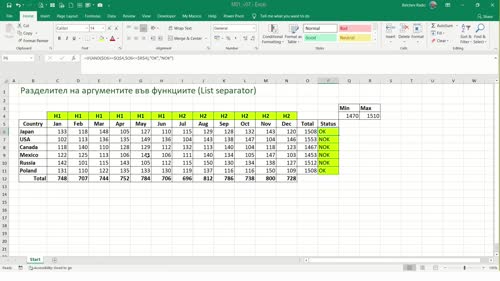 Разделител на аргументите във функциите