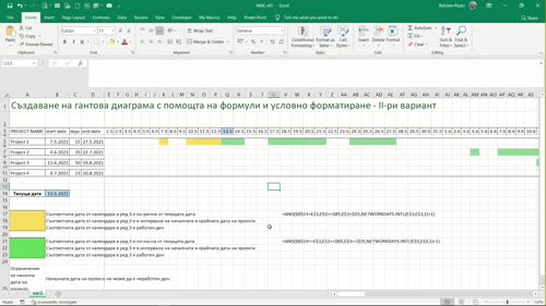 Създаване на гантова диаграма с помощта на формули и условно форматиране - алтернативен метод за построяване условията на Conditional Formatting