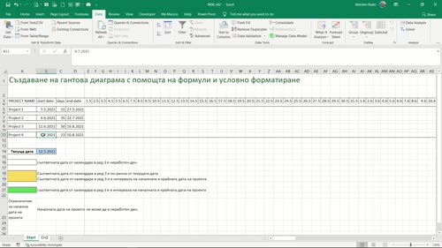 Създаване на гантова диаграма с помощта на формули и условно форматиране - част 2