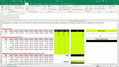 Създаване на модел за изчисление на транспортни разходи при зададени размери, килограми, вид услуга и държава на доставка. - част 1