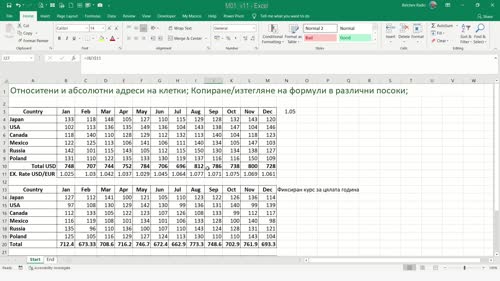 Видове адреси на клетки - абсолютни и относителни