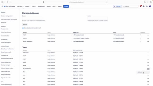 Търсене и запазване на Dashboards