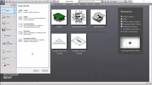 Особености на стартовия екран на Revit. Зони и менюта
